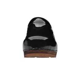 Sanita Wood-Classic Patent Open Clog Black